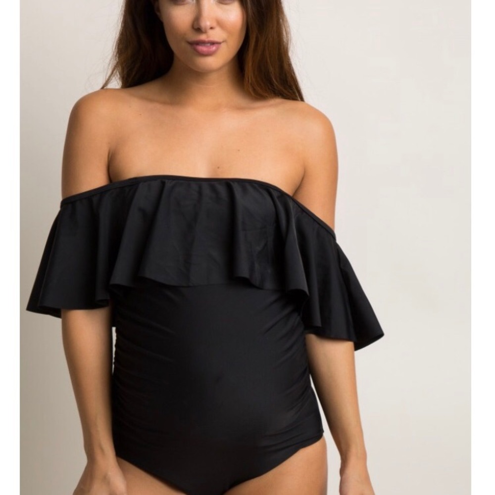 Pinkblush Ruffle Black Maternity Swimsuit